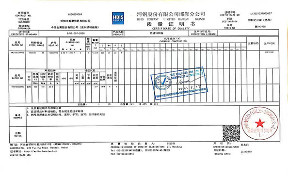 চীন Mingyang  Steel (Jiangsu) Co., LTD সার্টিফিকেশন